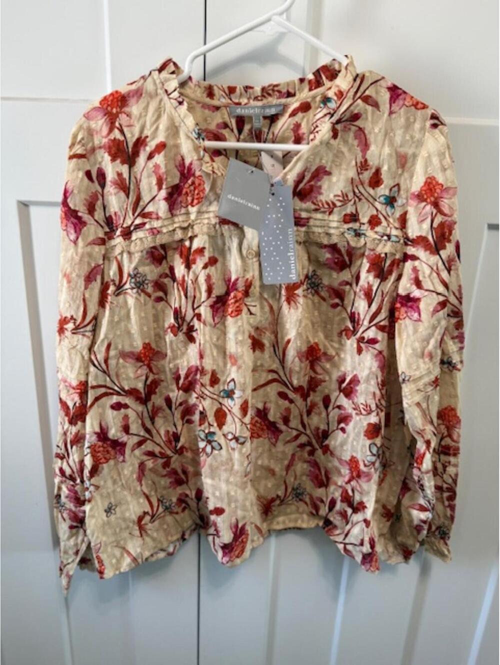 NWT Daniel Rainn Nami blouse floral red and tan size XXL